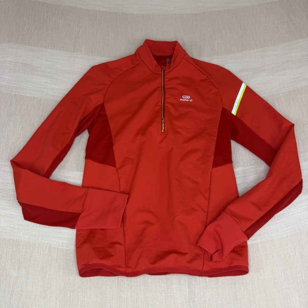 Kalenji Decathlon Women's Sz XS Red Orange Quarter Zip Running Jacket Thumbholes